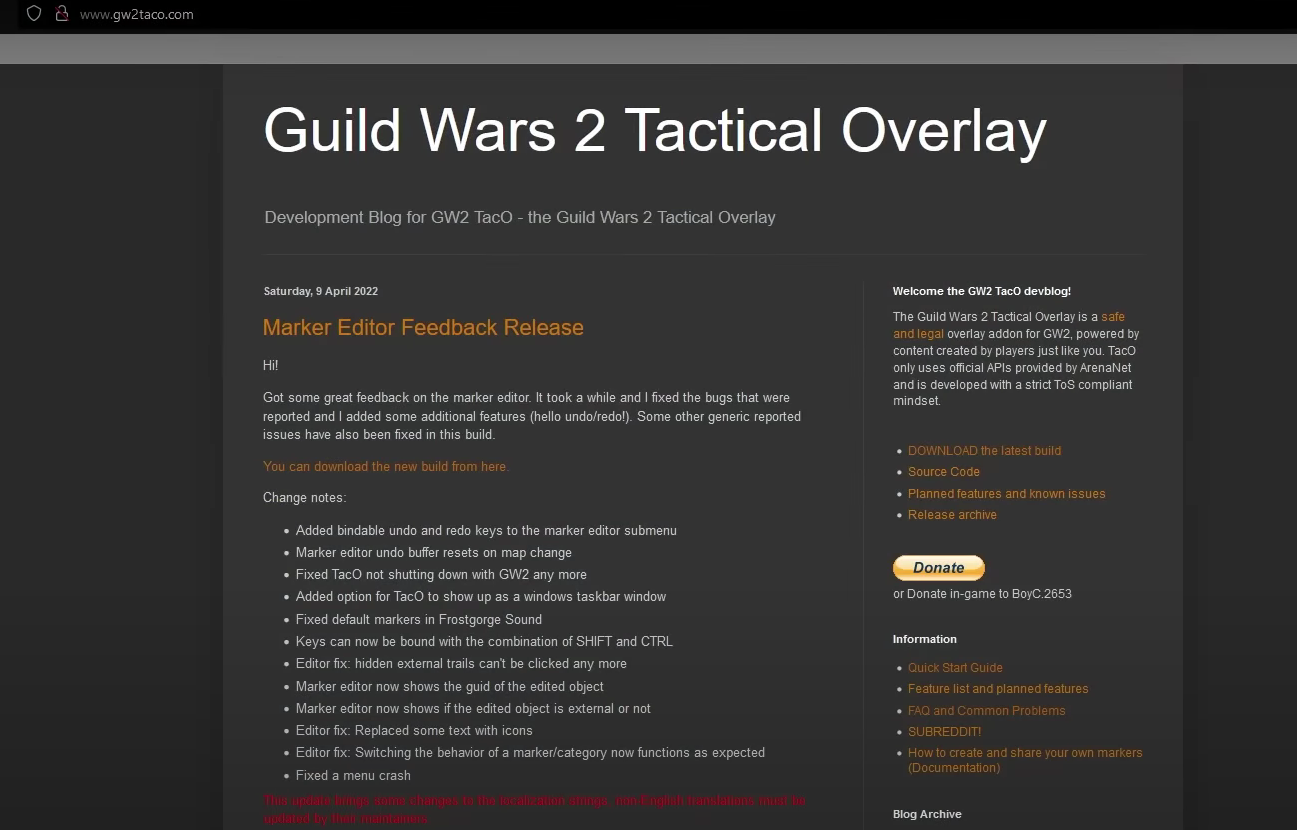 This image shows the GW2 Taco Site