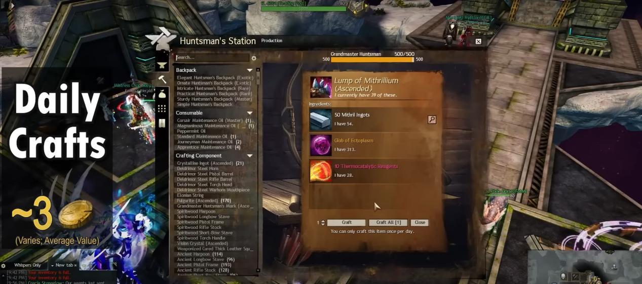 This image shows the Daily Crafting Gold GW2