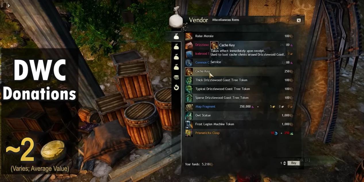 This image shows the Drizzlewood Coast Material Donations Gold GW2
