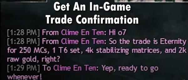This image shows the In game communication for Trade in GW2
