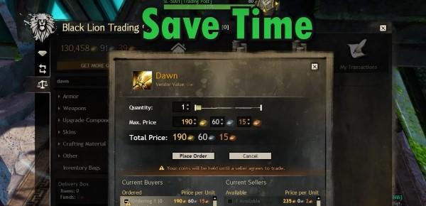 Save time in GW2 This image shows the Save or Make money in GW2