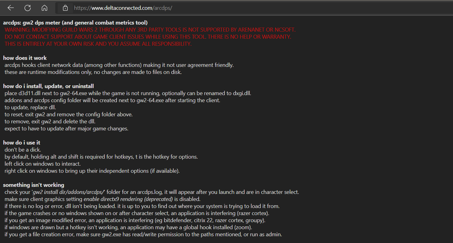 This image shows the Arc DPS Site